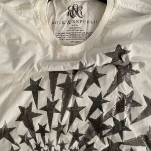Rock and Republic tshirt white new never worn with grey stars